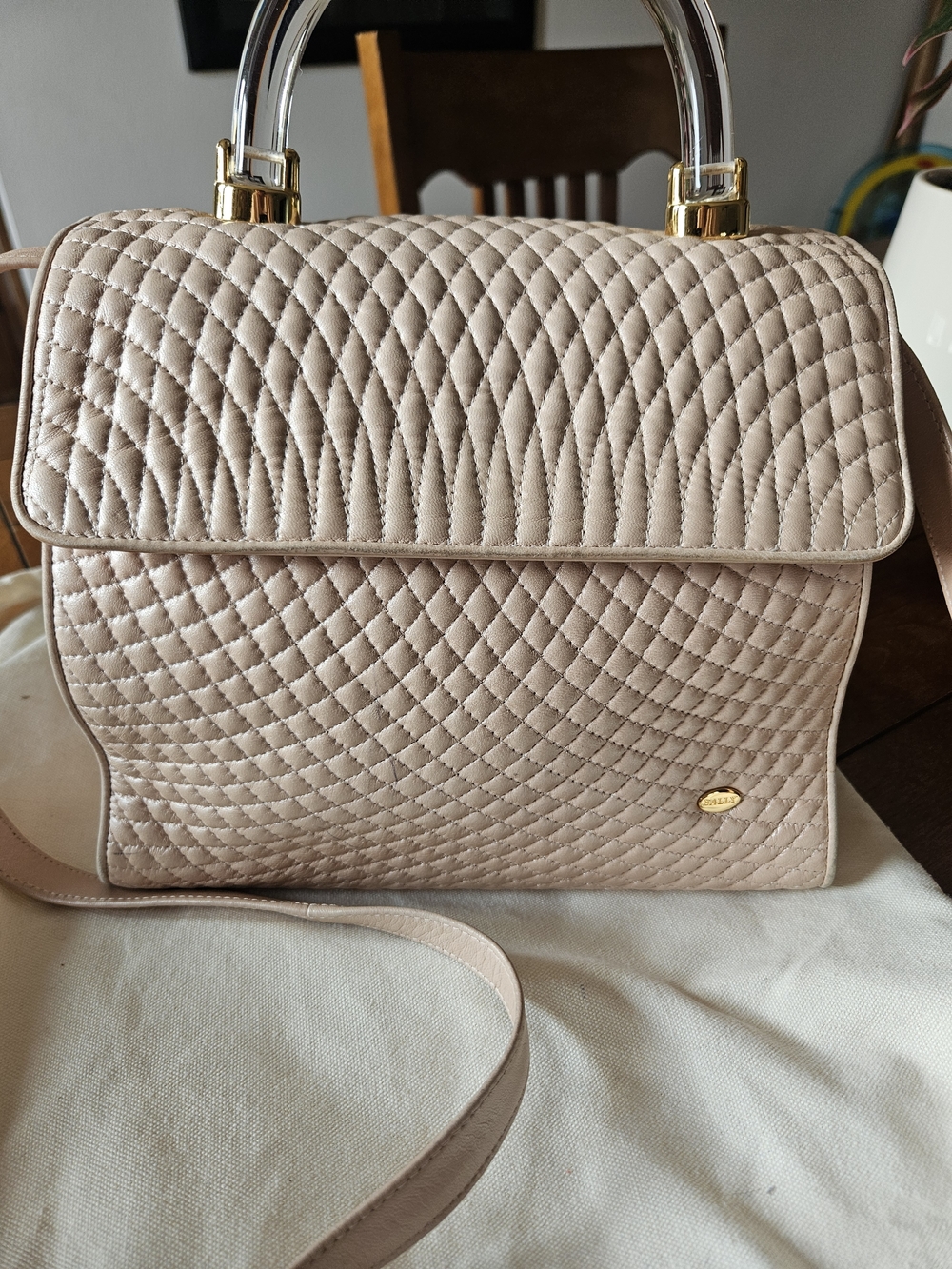 Bally Quilted Crossbody Bag in Blush Pink with Clear Top Handle - Picture 4 of 11